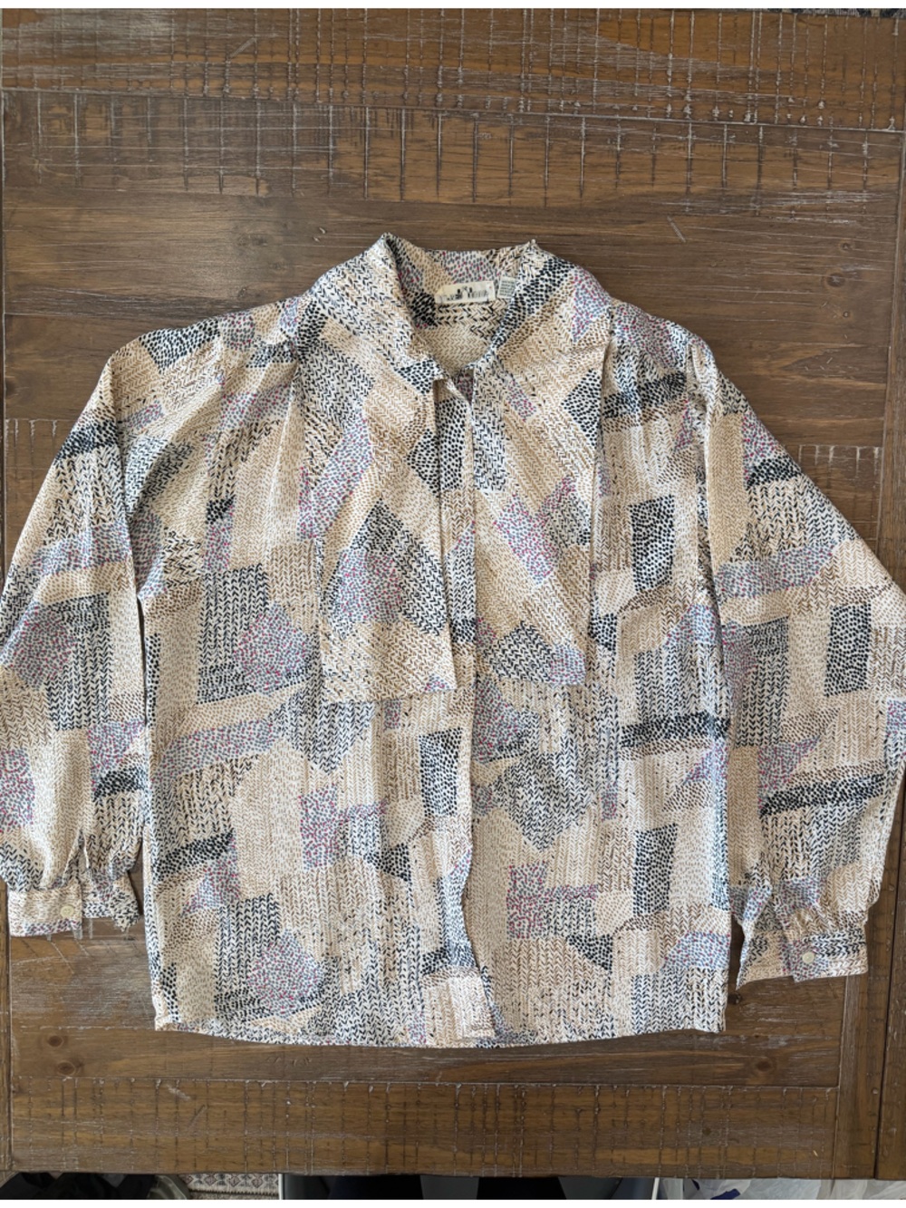 Alfred Dunner Abstract  Print Blouse in Cream, Black, Gray & Pink Chic Workwear